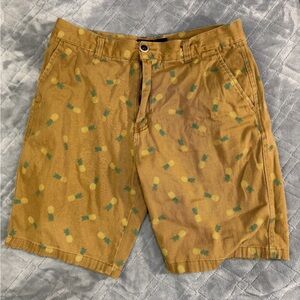 Brooklyn Cloth Mustard Pineapple Print Flat Front Shorts